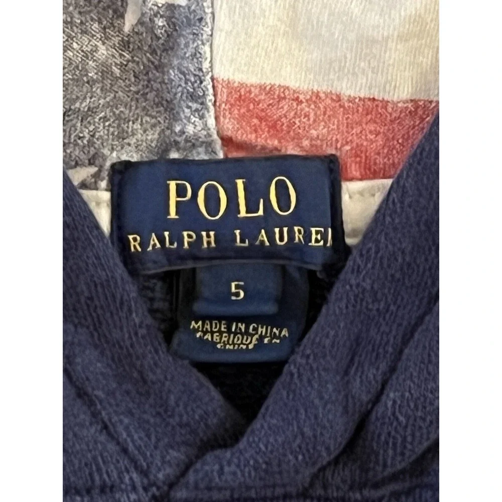 Boys Polo Ralph Lauren Hoodie‎ USA Patriotic Navy Blue Sz 5 Very Good Condition!